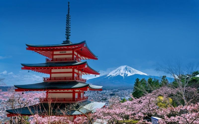 Japan Tokyo Mount Fuji view from Chureito Pagoda